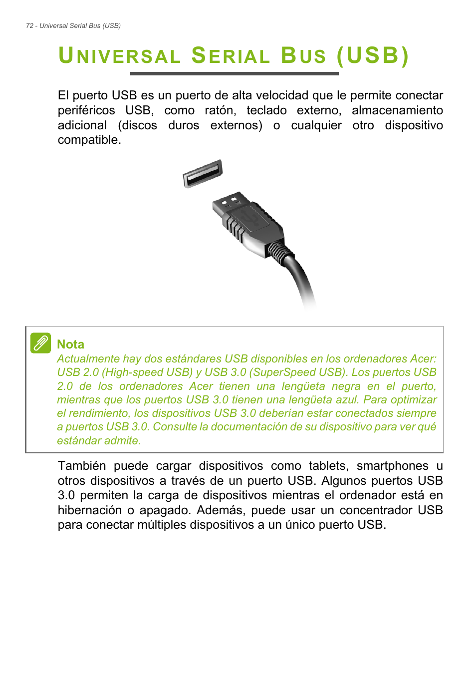 Universal serial bus (usb), Usb) | Acer Aspire E1-470PG User Manual | Page 72 / 101