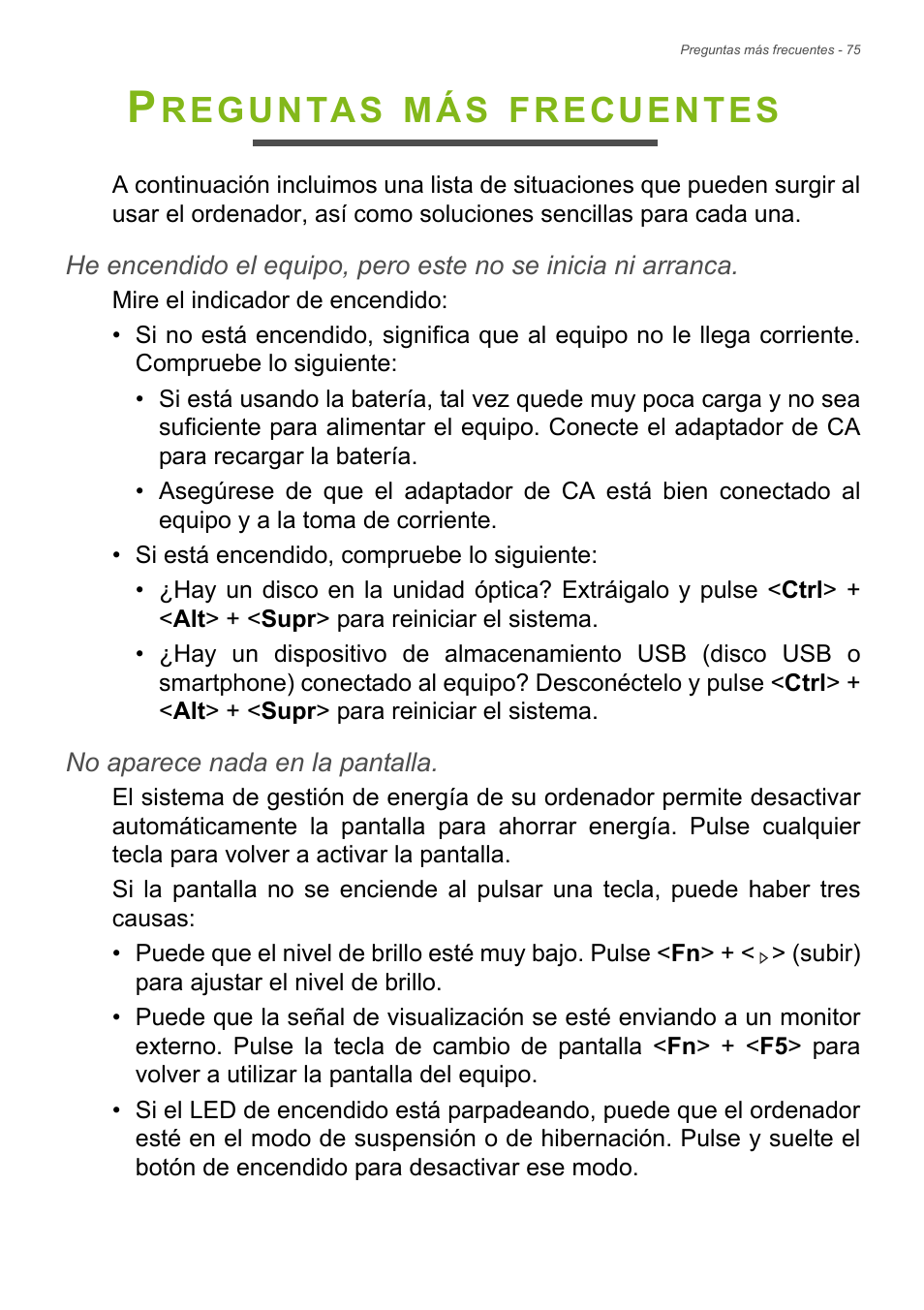 Preguntas más frecuentes, Reguntas, Frecuentes | Acer Aspire E1-470PG User Manual | Page 75 / 101