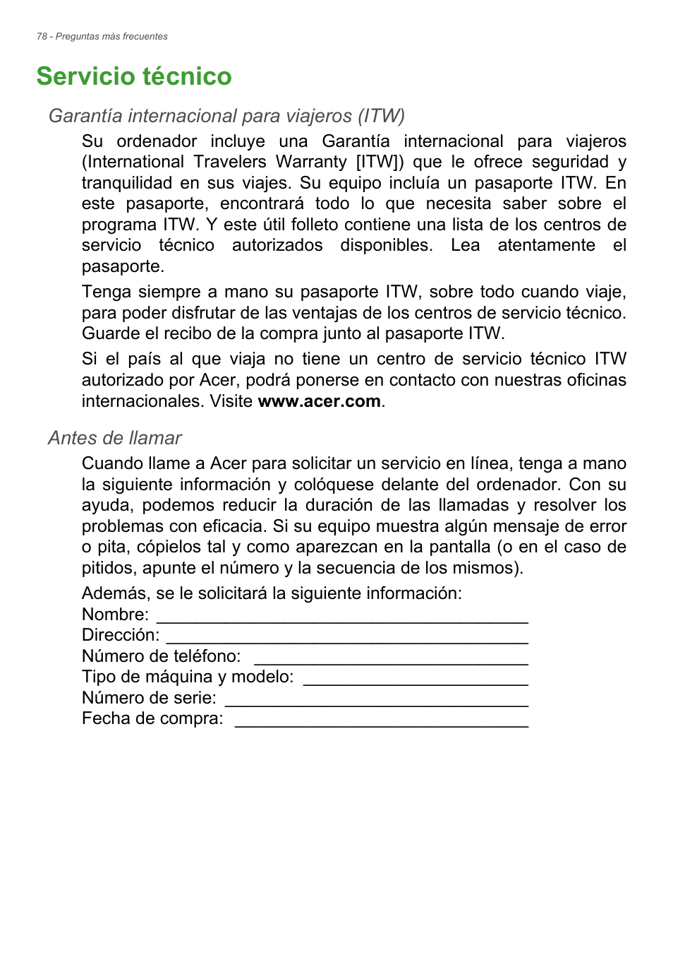 Servicio técnico | Acer Aspire E1-470PG User Manual | Page 78 / 101