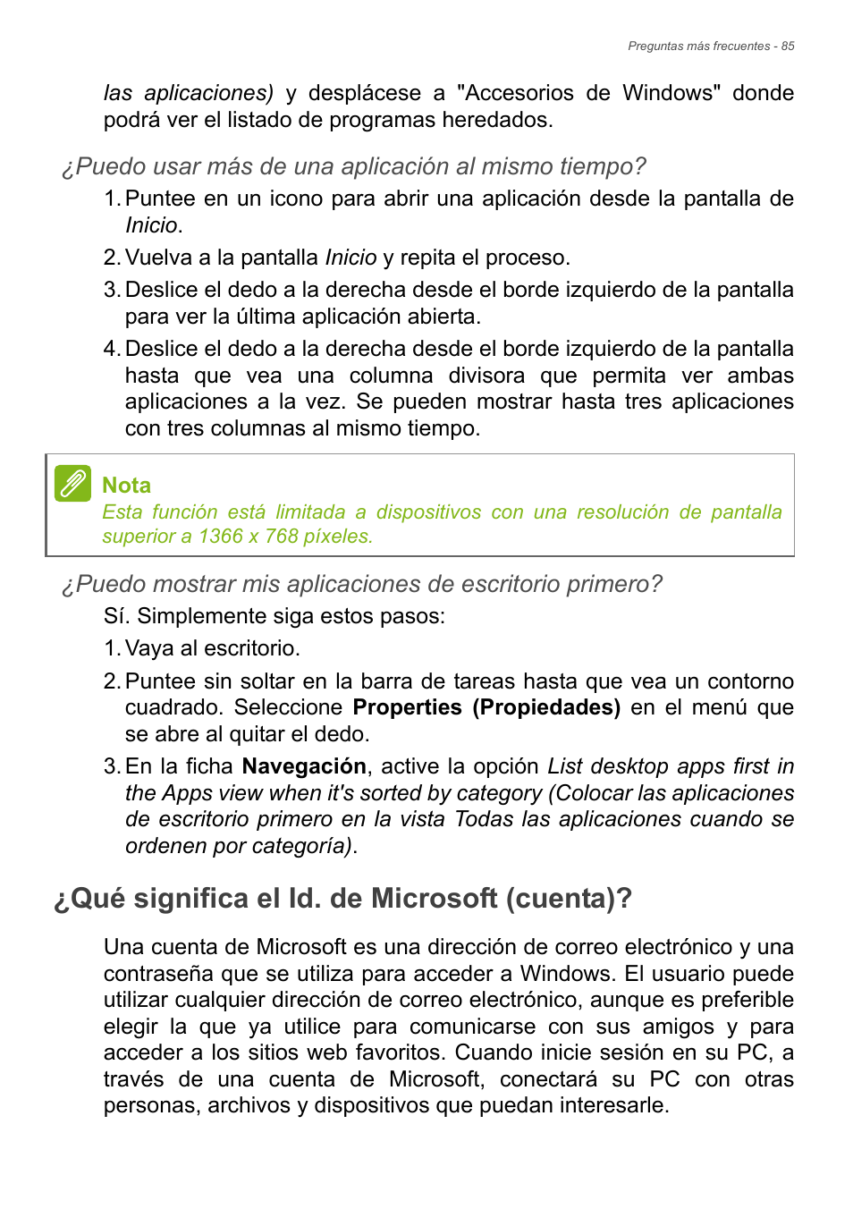 Qué significa el id. de microsoft (cuenta) | Acer Aspire E1-470PG User Manual | Page 85 / 101
