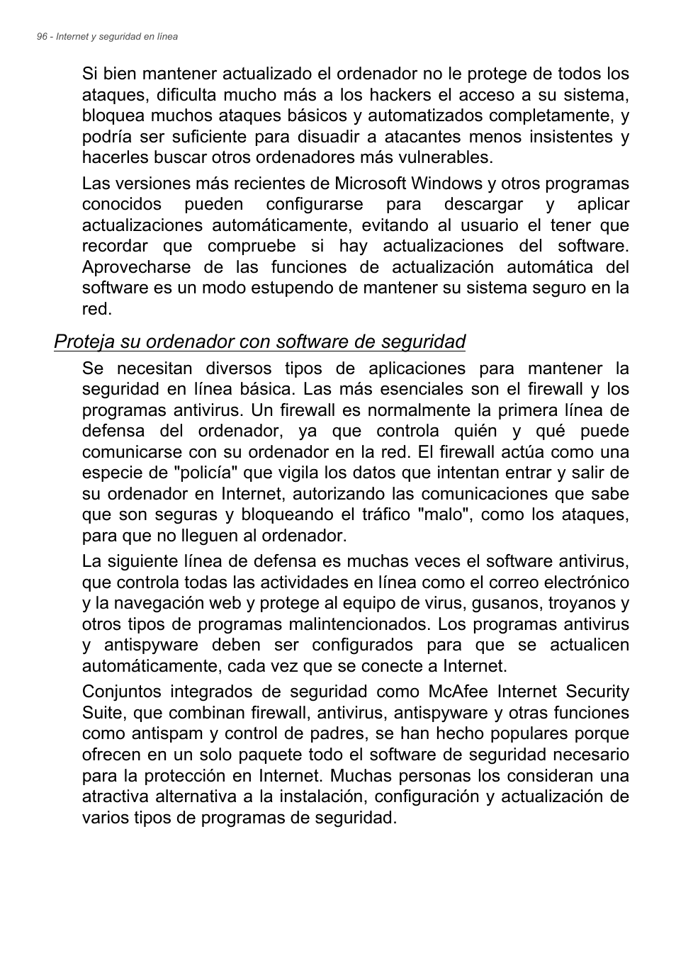 Proteja su ordenador con software de seguridad | Acer Aspire E1-470PG User Manual | Page 96 / 101