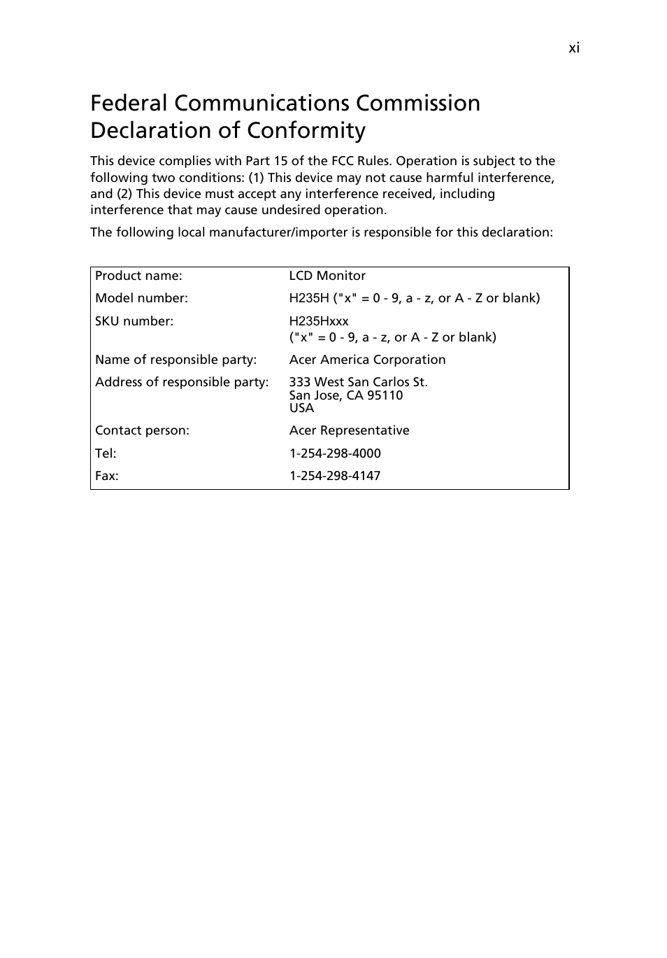 Acer H235H User Manual | Page 11 / 29