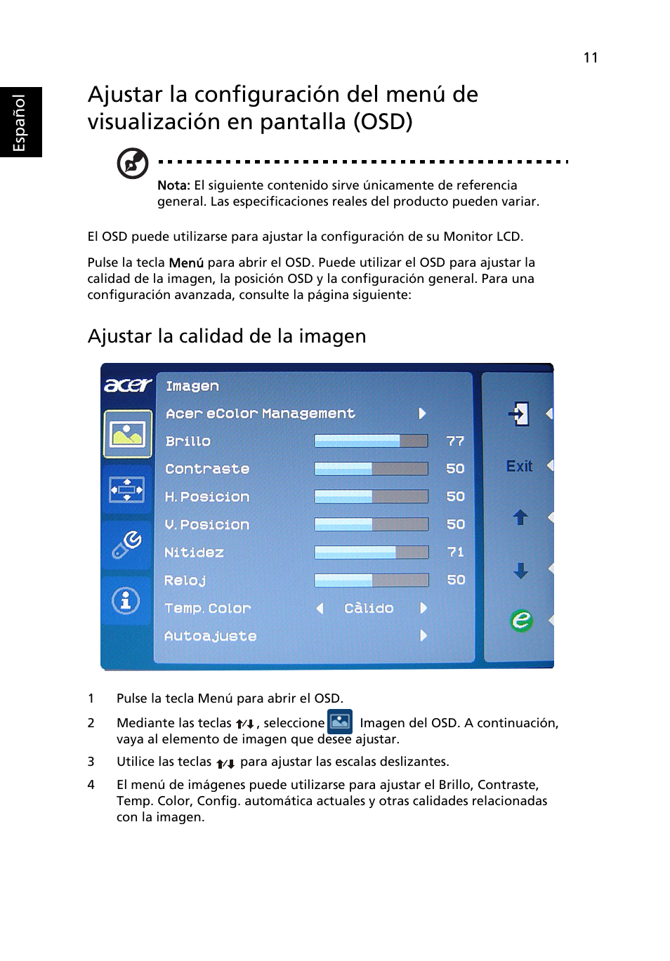 Ajustar la calidad de la imagen | Acer H235H User Manual | Page 25 / 29