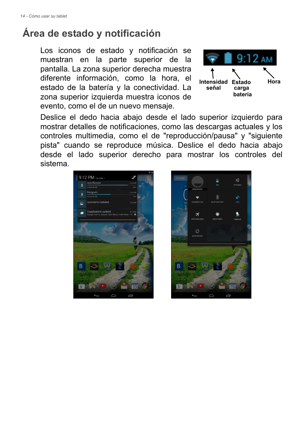 Área de estado y notificación | Acer B1-730HD User Manual | Page 14 / 61