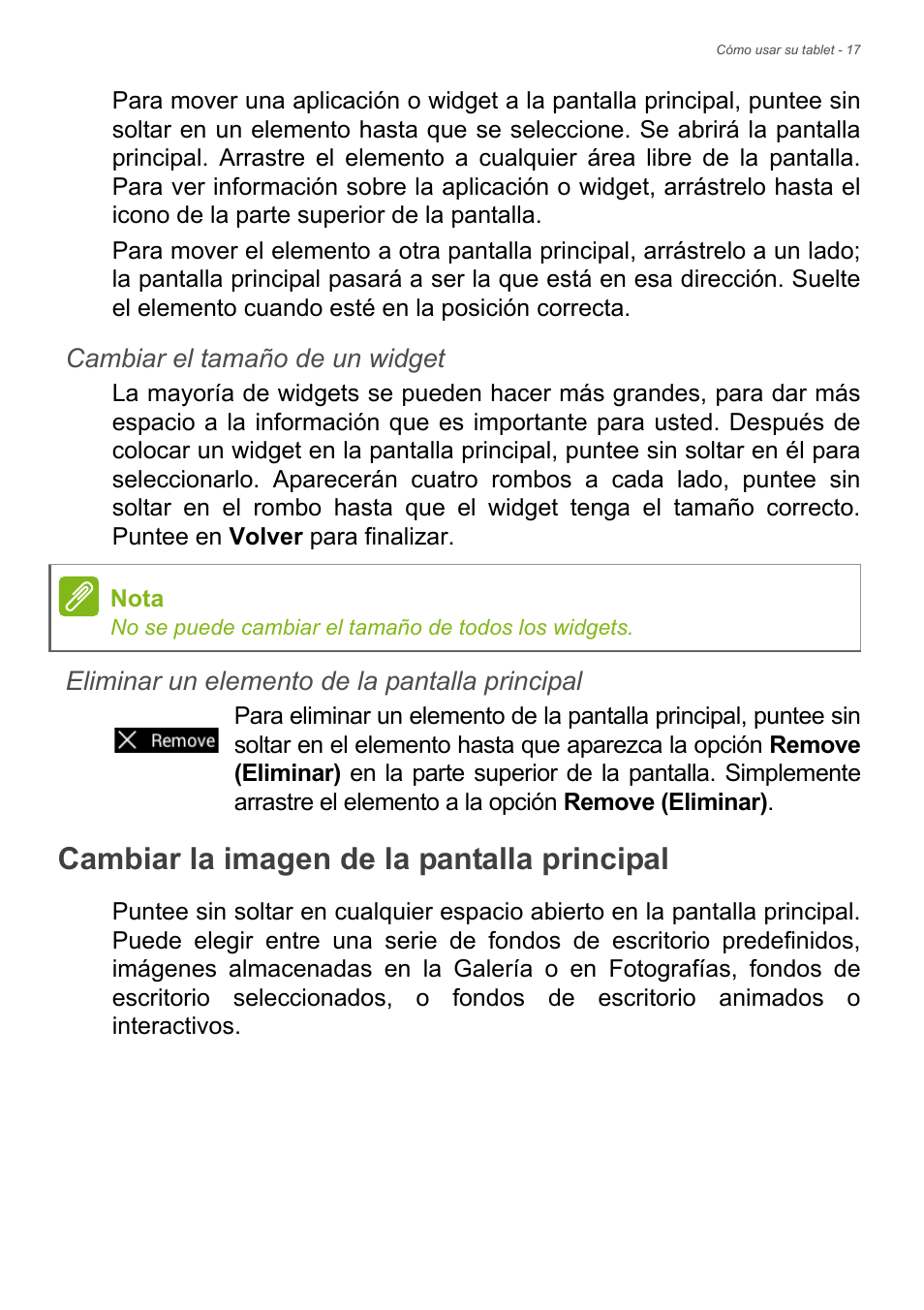 Cambiar la imagen de la pantalla principal | Acer B1-730HD User Manual | Page 17 / 61