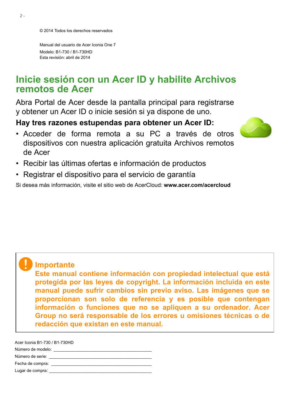 Acer B1-730HD User Manual | Page 2 / 61