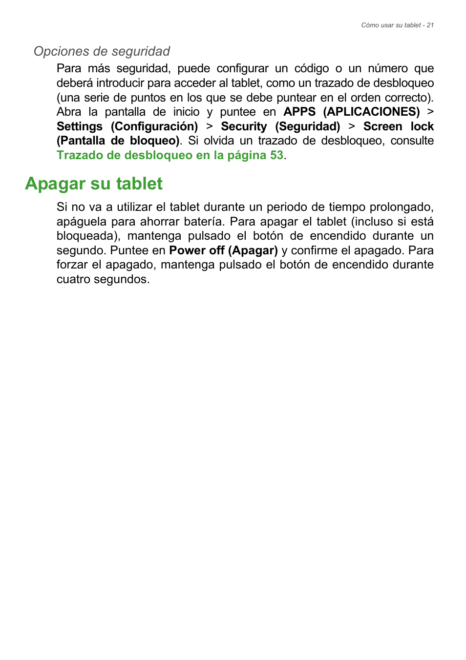 Apagar su tablet | Acer B1-730HD User Manual | Page 21 / 61