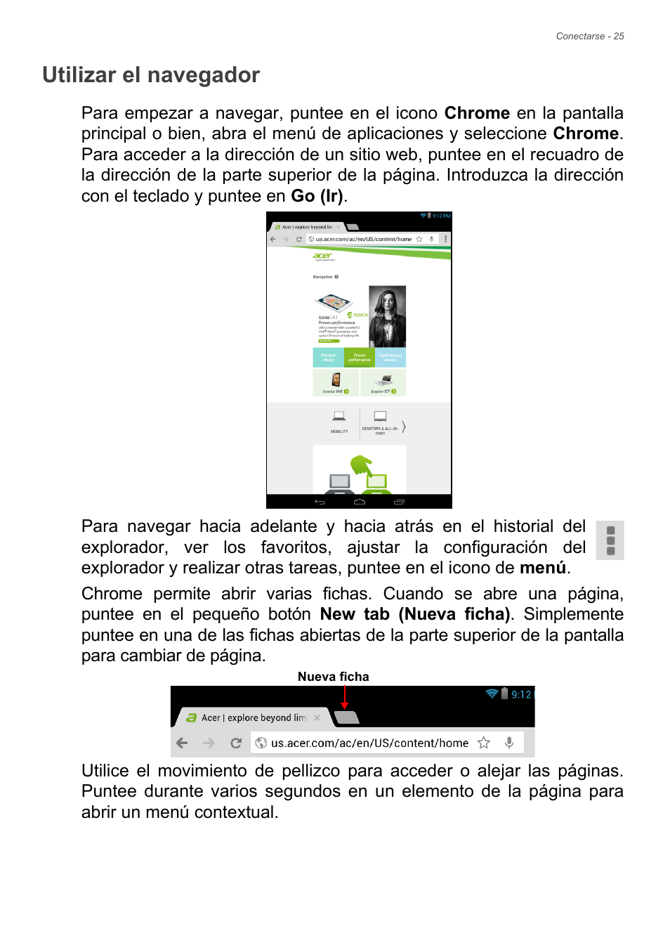 Utilizar el navegador | Acer B1-730HD User Manual | Page 25 / 61