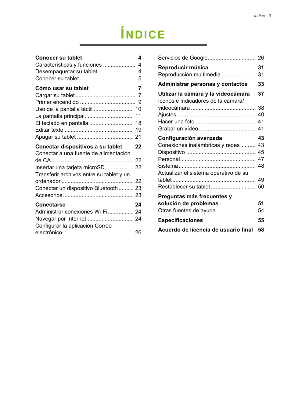 Ndice | Acer B1-730HD User Manual | Page 3 / 61