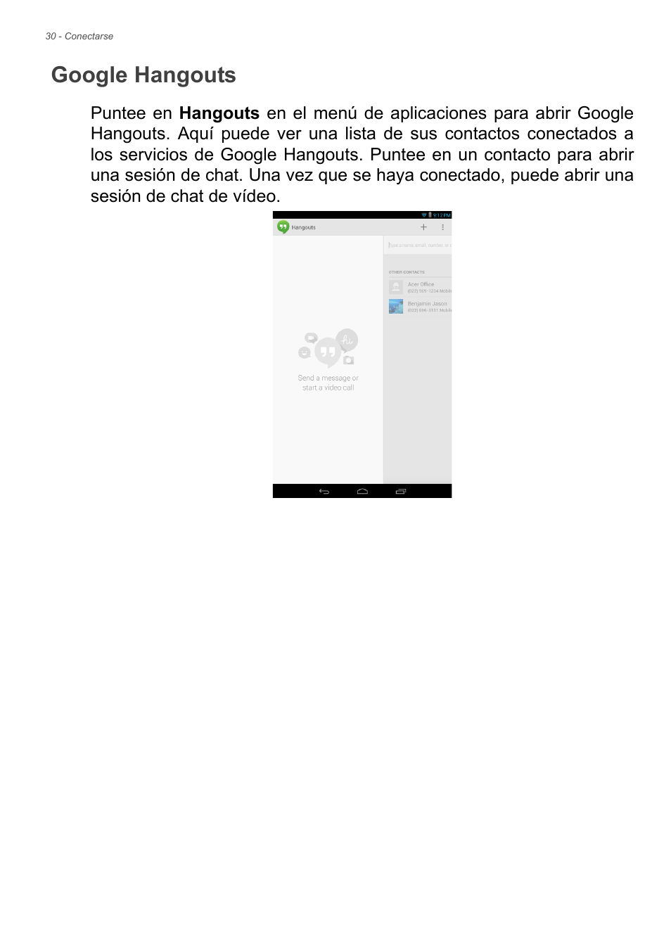 Google hangouts | Acer B1-730HD User Manual | Page 30 / 61