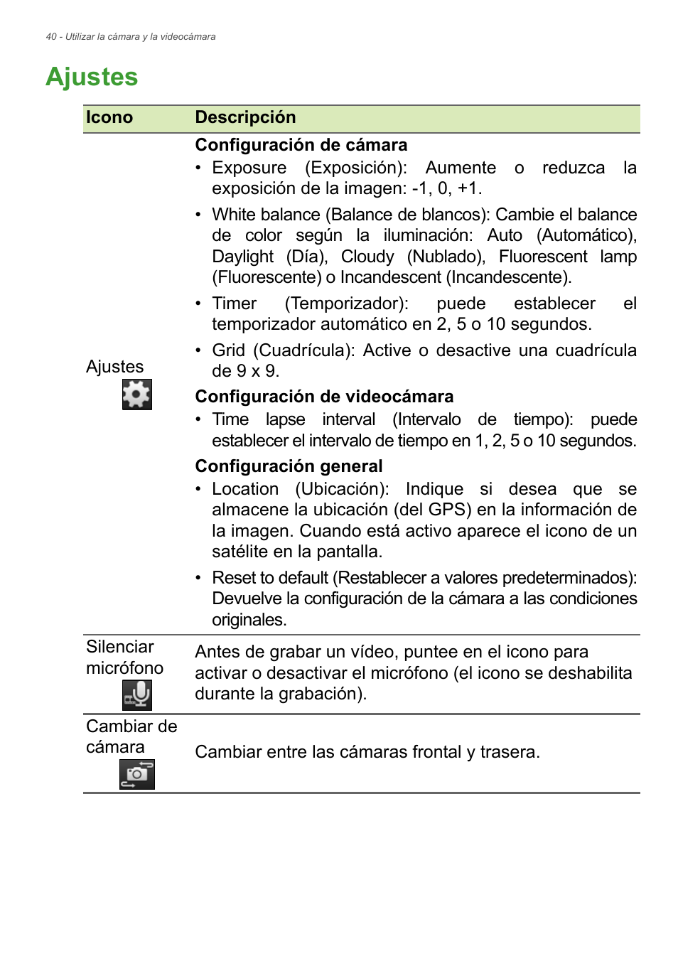 Ajustes | Acer B1-730HD User Manual | Page 40 / 61