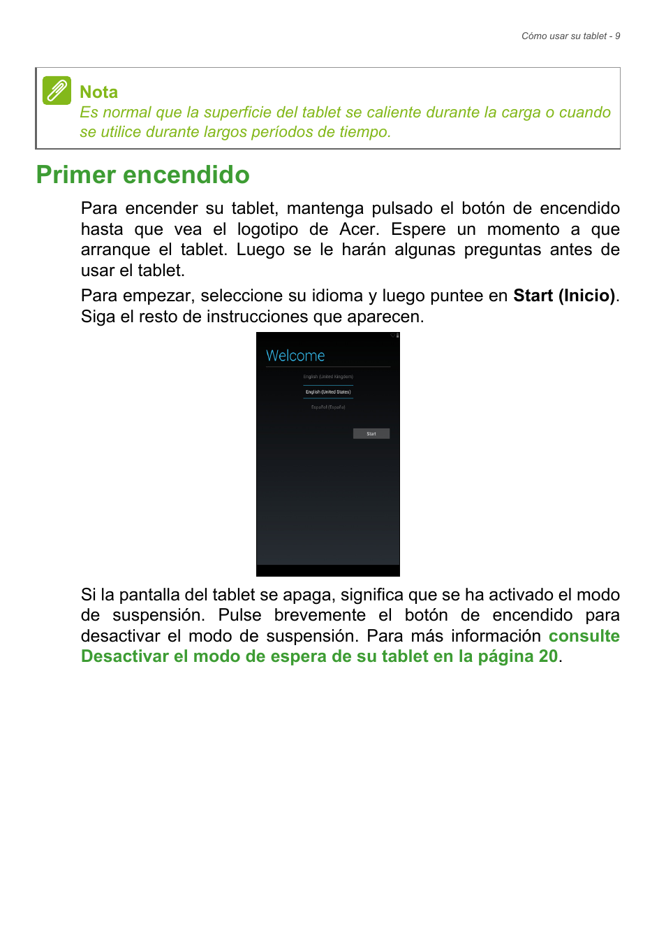 Primer encendido | Acer B1-730HD User Manual | Page 9 / 61