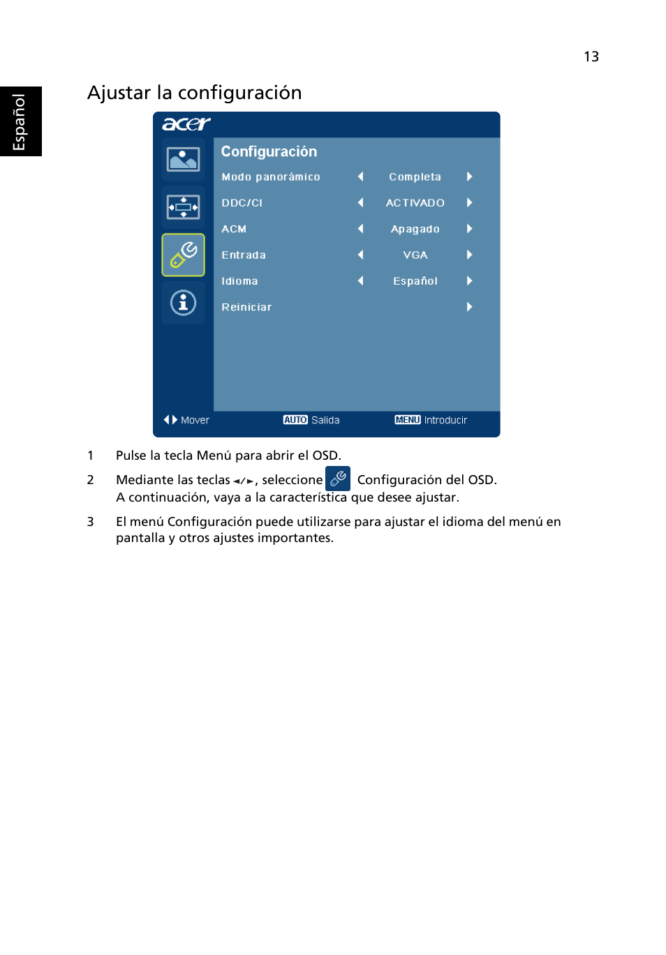 Ajustar la configuración | Acer H234H User Manual | Page 27 / 30