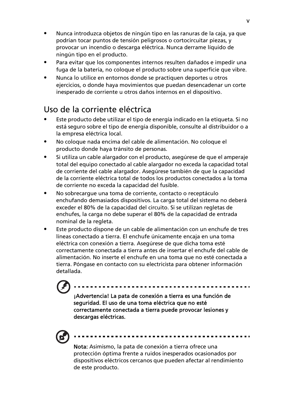 Uso de la corriente eléctrica | Acer H234H User Manual | Page 5 / 30