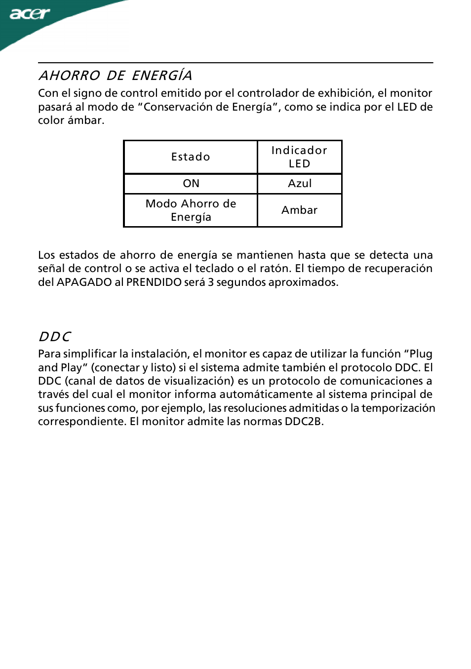 Ahorro de energía, Dd c | Acer A191HQL User Manual | Page 9 / 23
