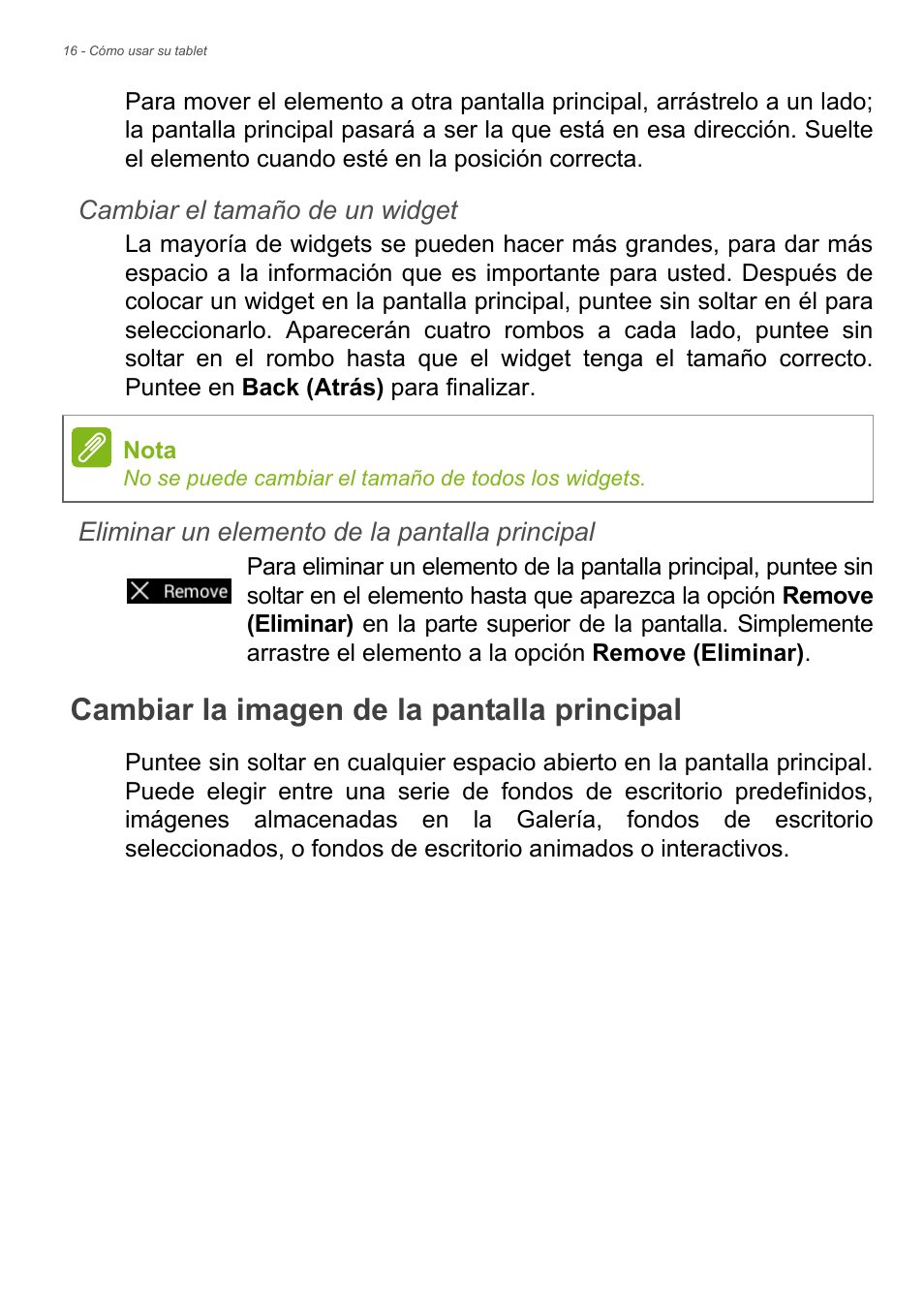 Cambiar la imagen de la pantalla principal | Acer B1-720 User Manual | Page 16 / 56