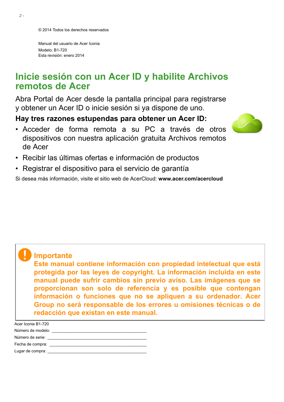 Acer B1-720 User Manual | Page 2 / 56