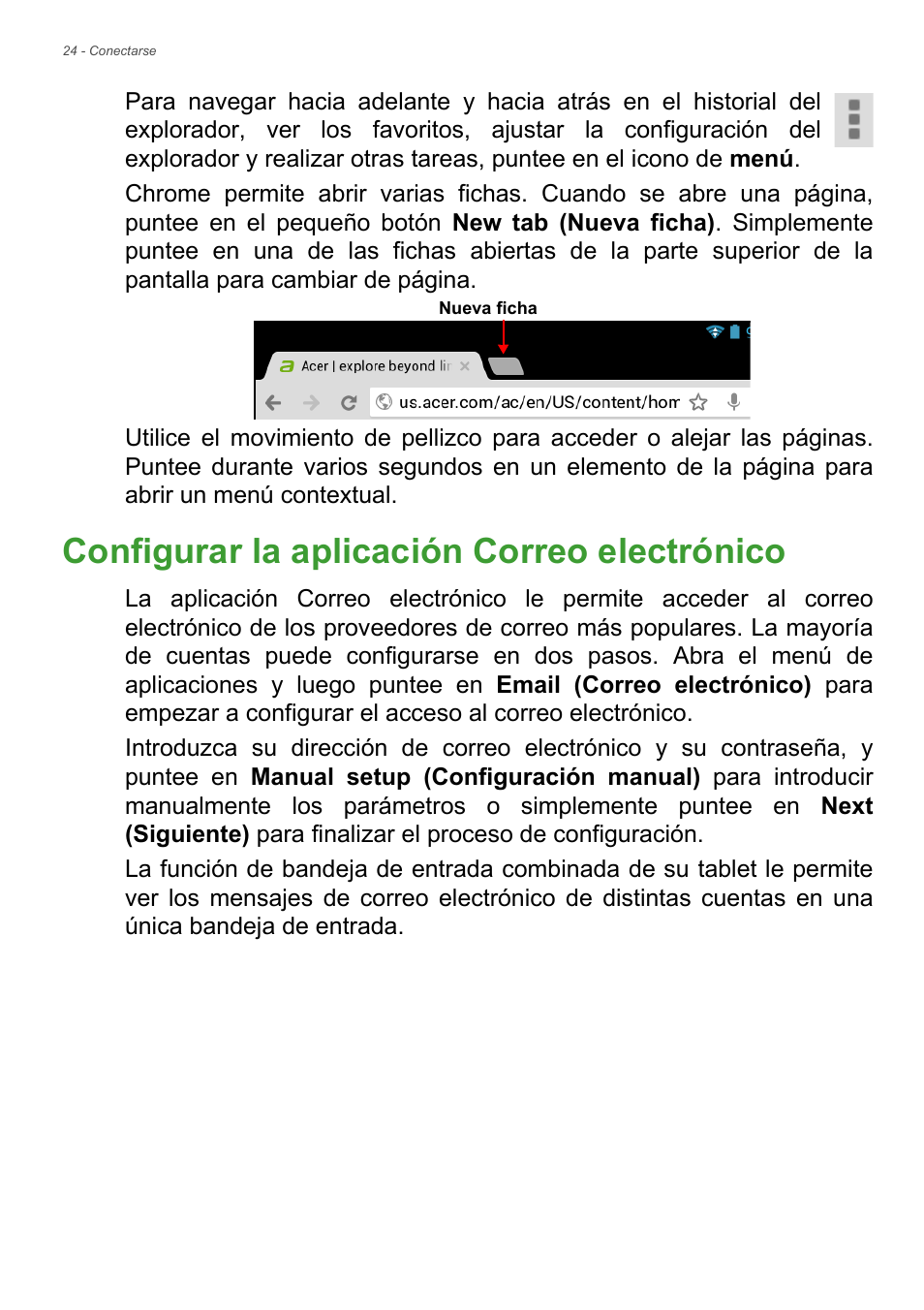 Configurar la aplicación correo electrónico | Acer B1-720 User Manual | Page 24 / 56