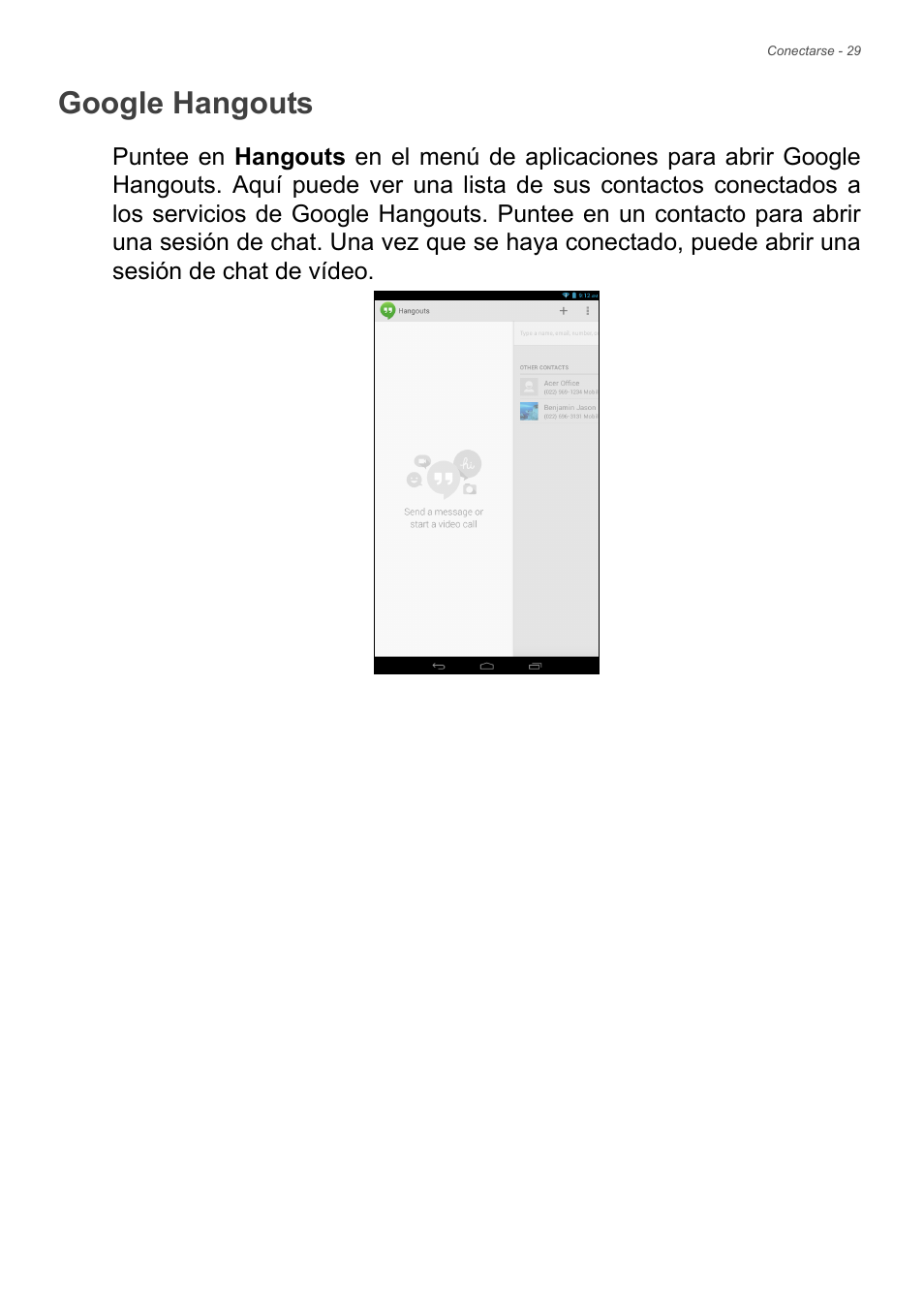 Google hangouts | Acer B1-720 User Manual | Page 29 / 56