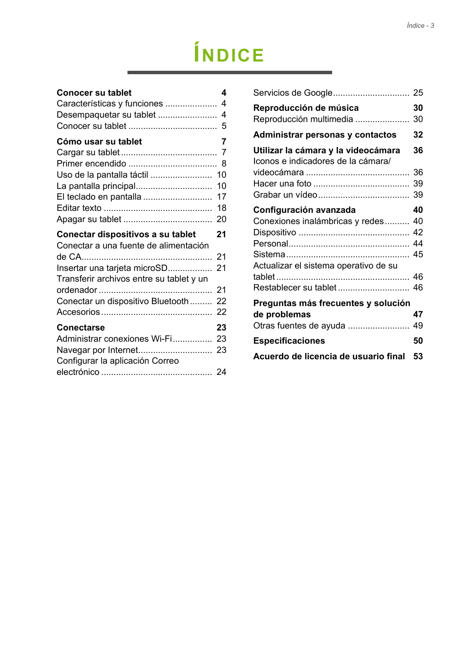 Ndice | Acer B1-720 User Manual | Page 3 / 56