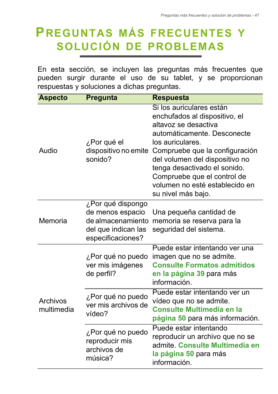 Preguntas más frecuentes y solución de problemas, Reguntas, Má s | Frecuentes, Solución, Problemas | Acer B1-720 User Manual | Page 47 / 56