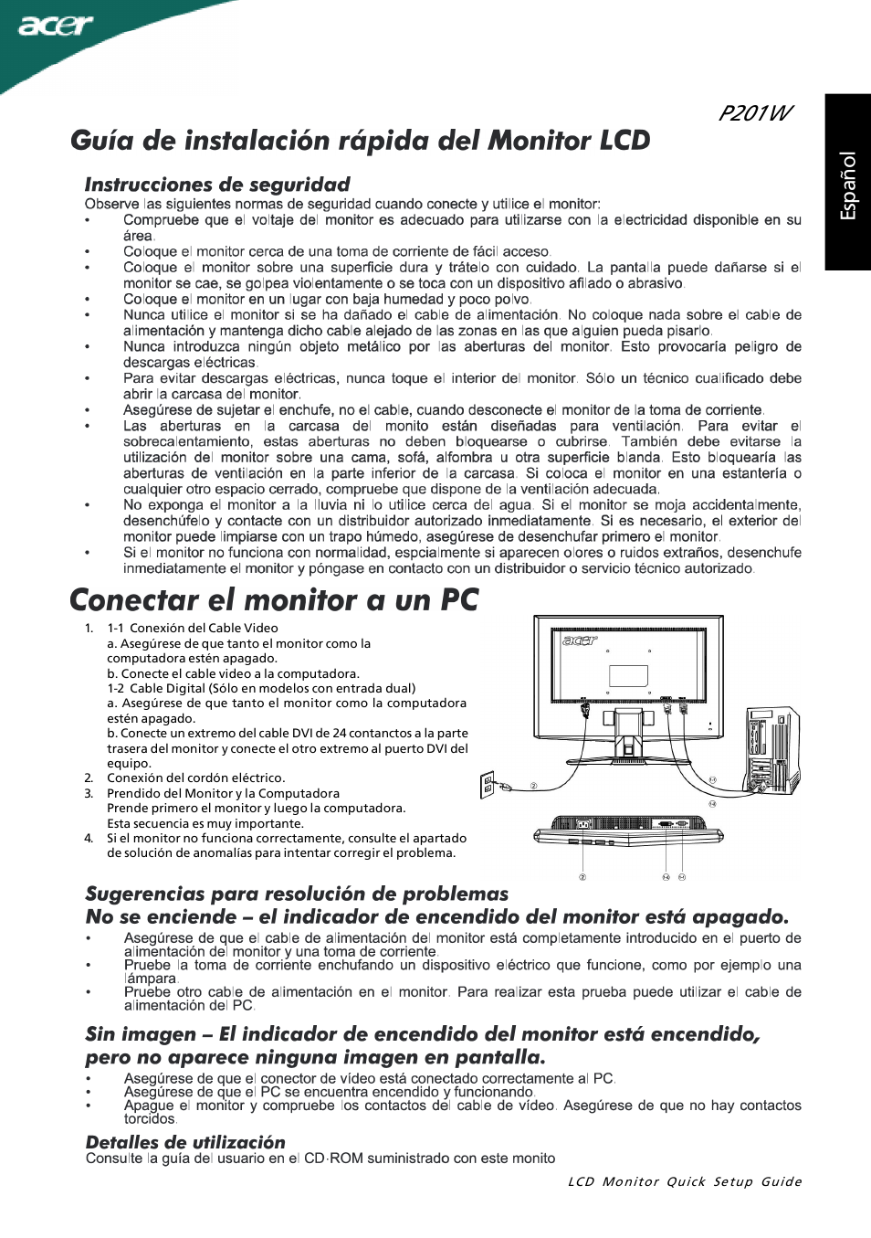 Acer P201W User Manual | 2 pages