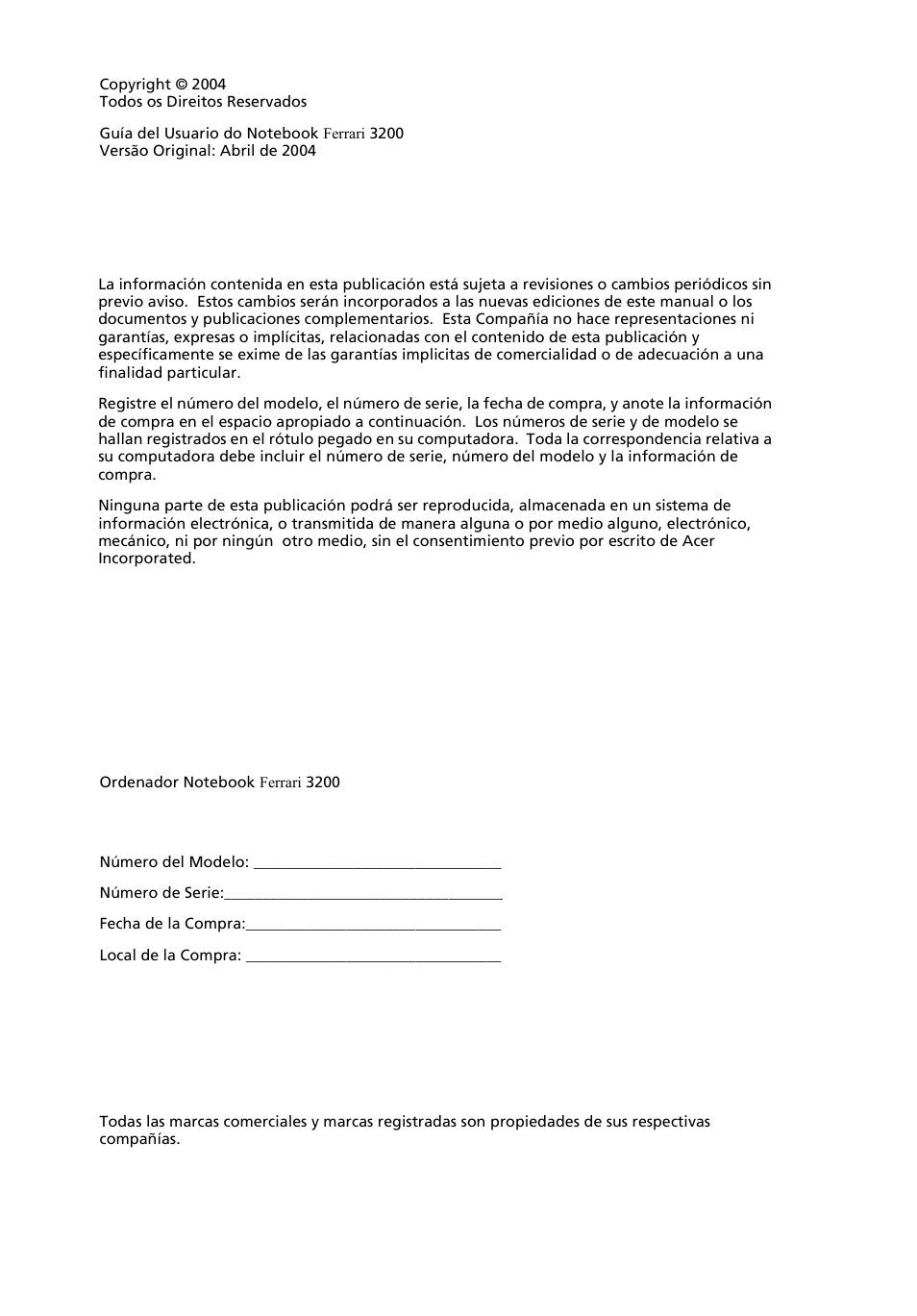 Acer Ferrari 3200 User Manual | Page 2 / 106