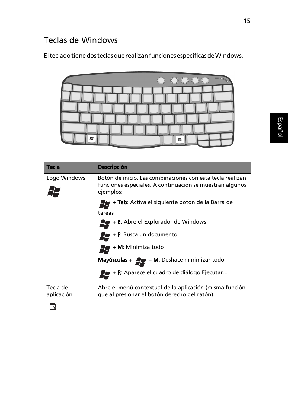 Teclas de windows | Acer Ferrari 3200 User Manual | Page 25 / 106