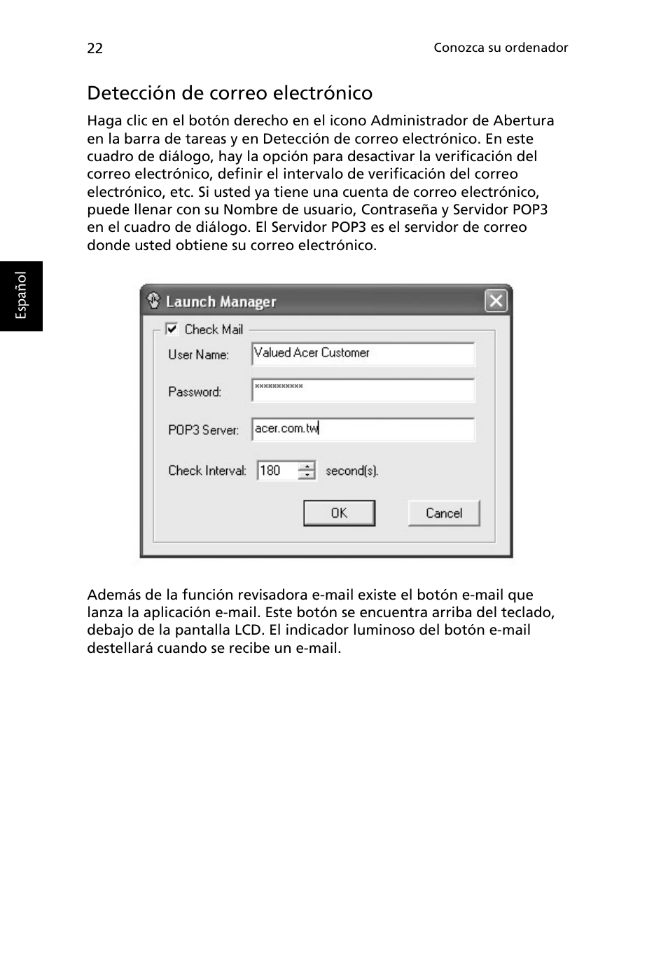 Detección de correo electrónico | Acer Ferrari 3200 User Manual | Page 32 / 106