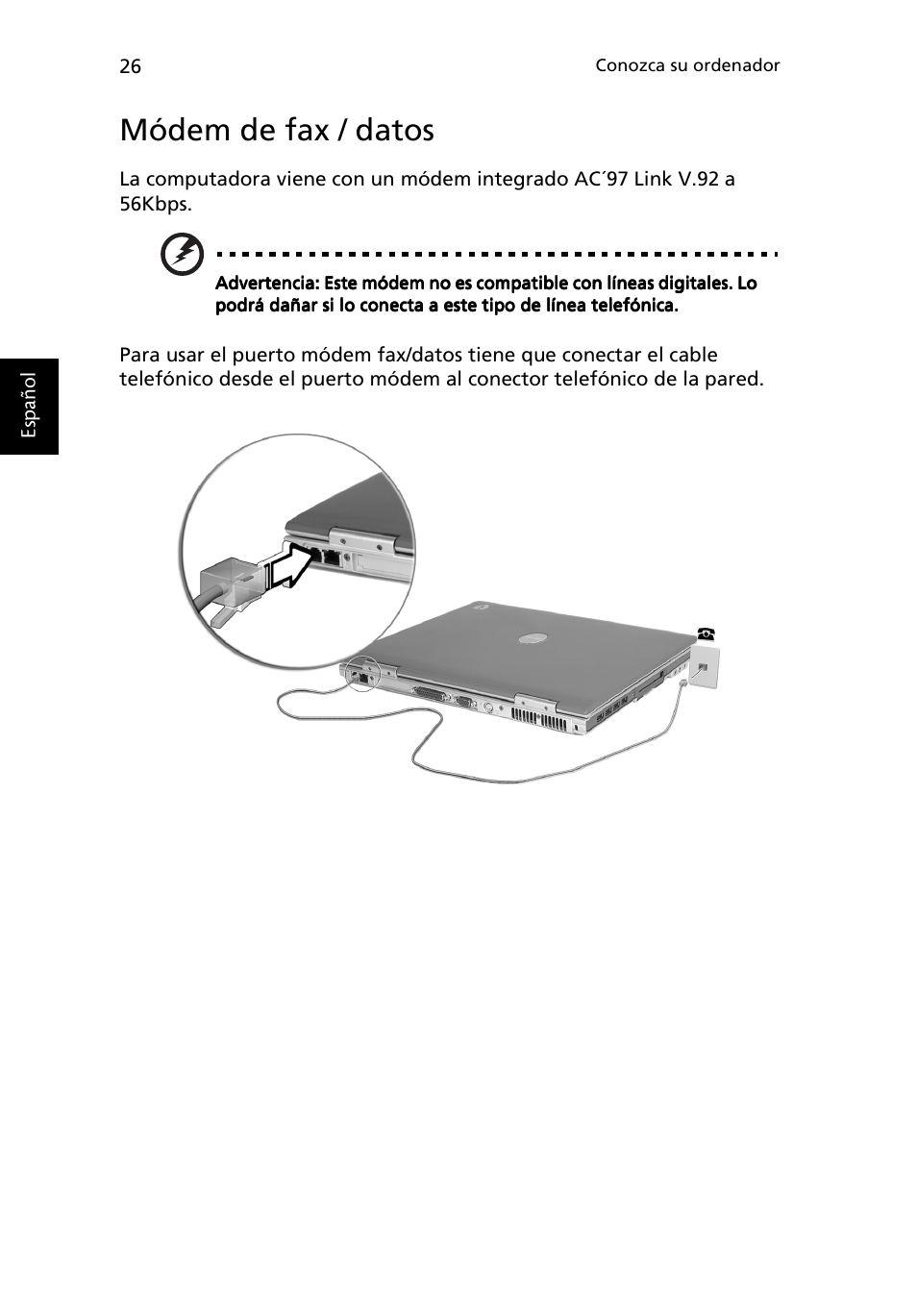 Módem de fax / datos | Acer Ferrari 3200 User Manual | Page 36 / 106