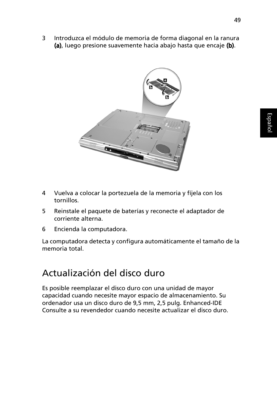 Actualización del disco duro | Acer Ferrari 3200 User Manual | Page 59 / 106