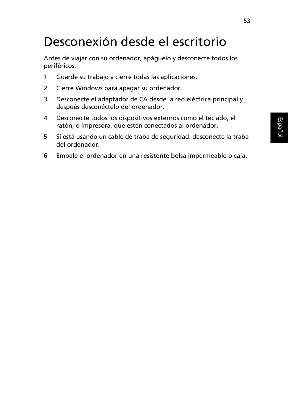 Desconexión desde el escritorio | Acer Ferrari 3200 User Manual | Page 63 / 106