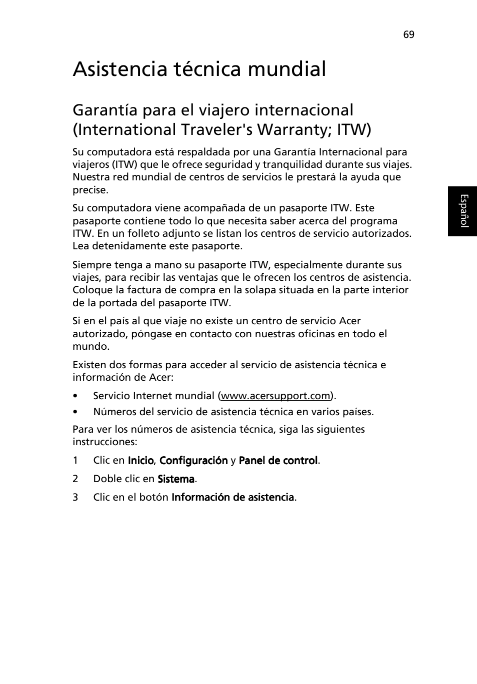 Asistencia técnica mundial | Acer Ferrari 3200 User Manual | Page 79 / 106