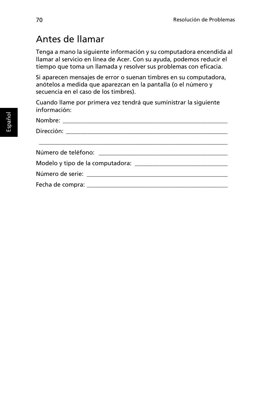Antes de llamar | Acer Ferrari 3200 User Manual | Page 80 / 106