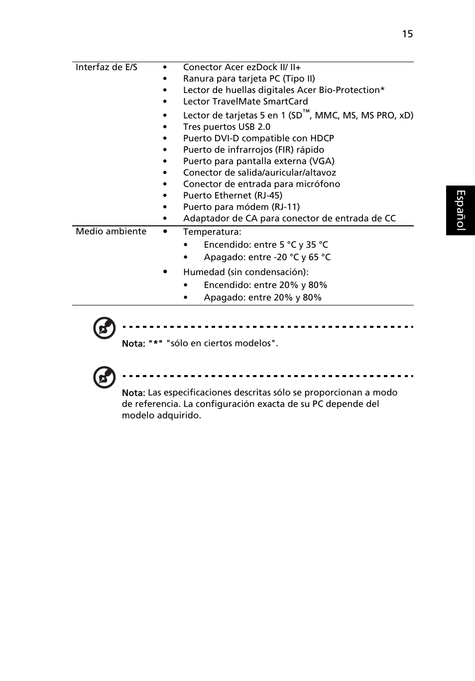 Es paño l | Acer TravelMate 6493 User Manual | Page 15 / 17