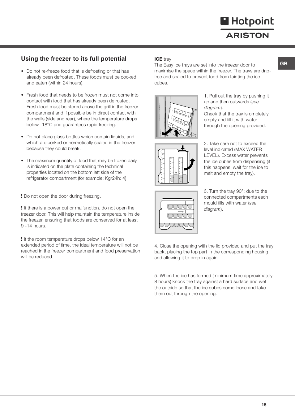 Using the freezer to its full potential | Ariston BD 2930 HA User Manual | Page 15 / 40