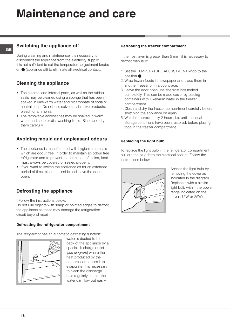 Maintenance and care | Ariston BD 2930 HA User Manual | Page 16 / 40