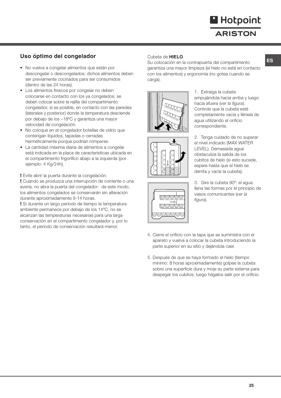 Uso óptimo del congelador | Ariston BD 2930 HA User Manual | Page 25 / 40