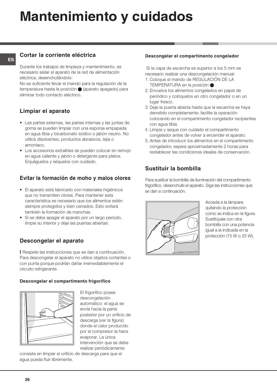 Mantenimiento y cuidados | Ariston BD 2930 HA User Manual | Page 26 / 40