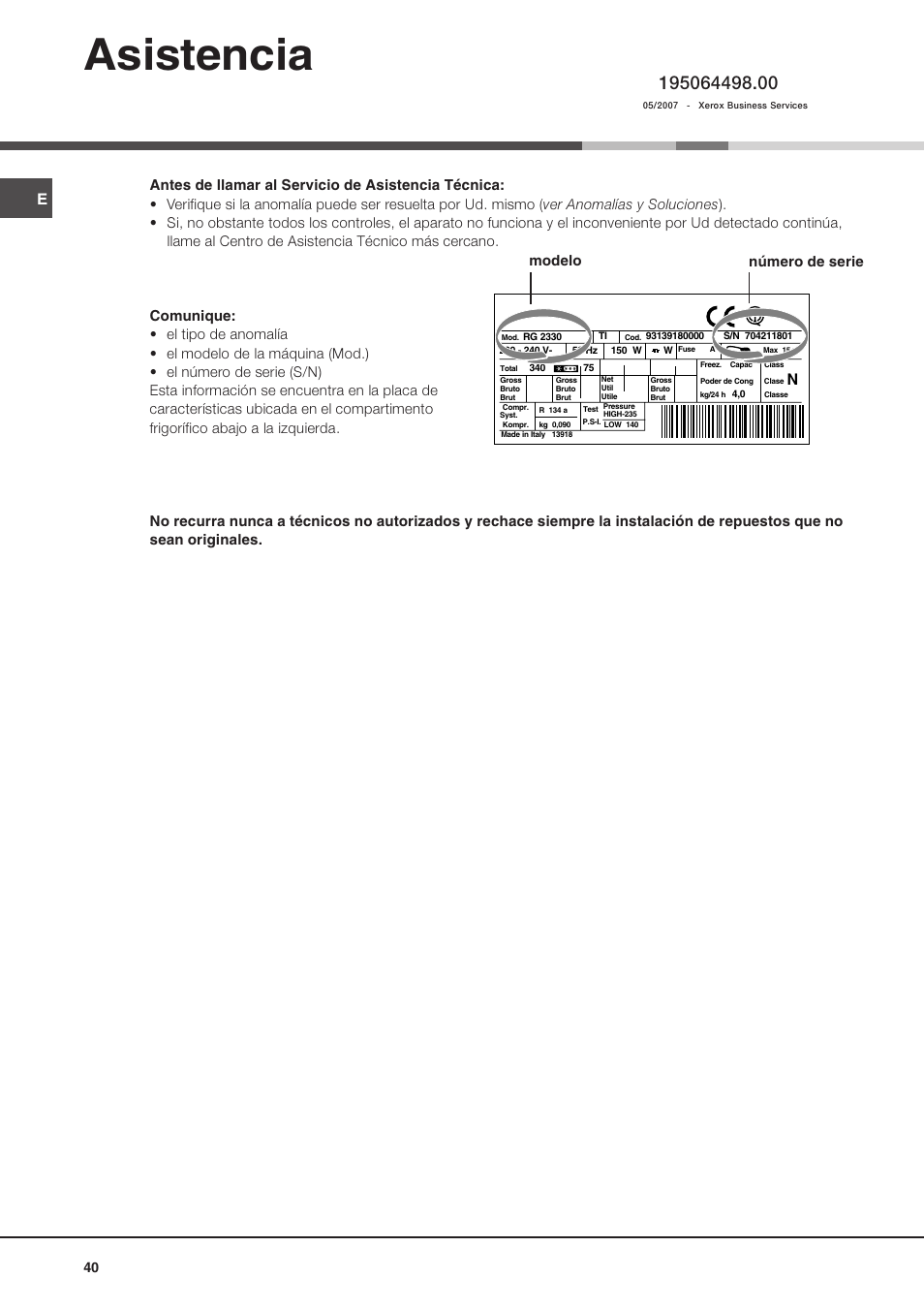 Asistencia, Modelo número de serie | Ariston MBL 2021 HA User Manual | Page 40 / 52
