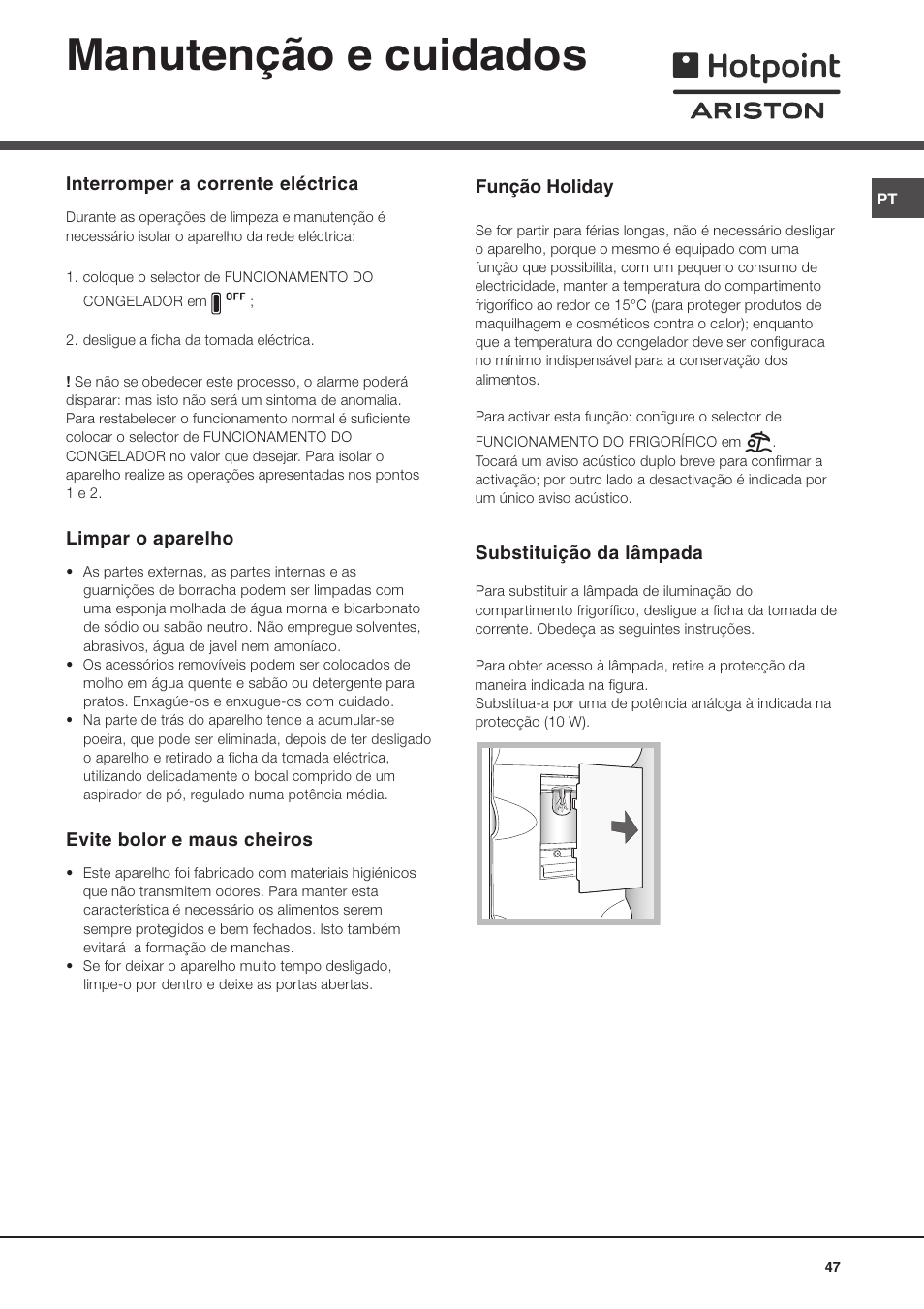 Manutenção e cuidados | Ariston MBL 2021 HA User Manual | Page 47 / 52