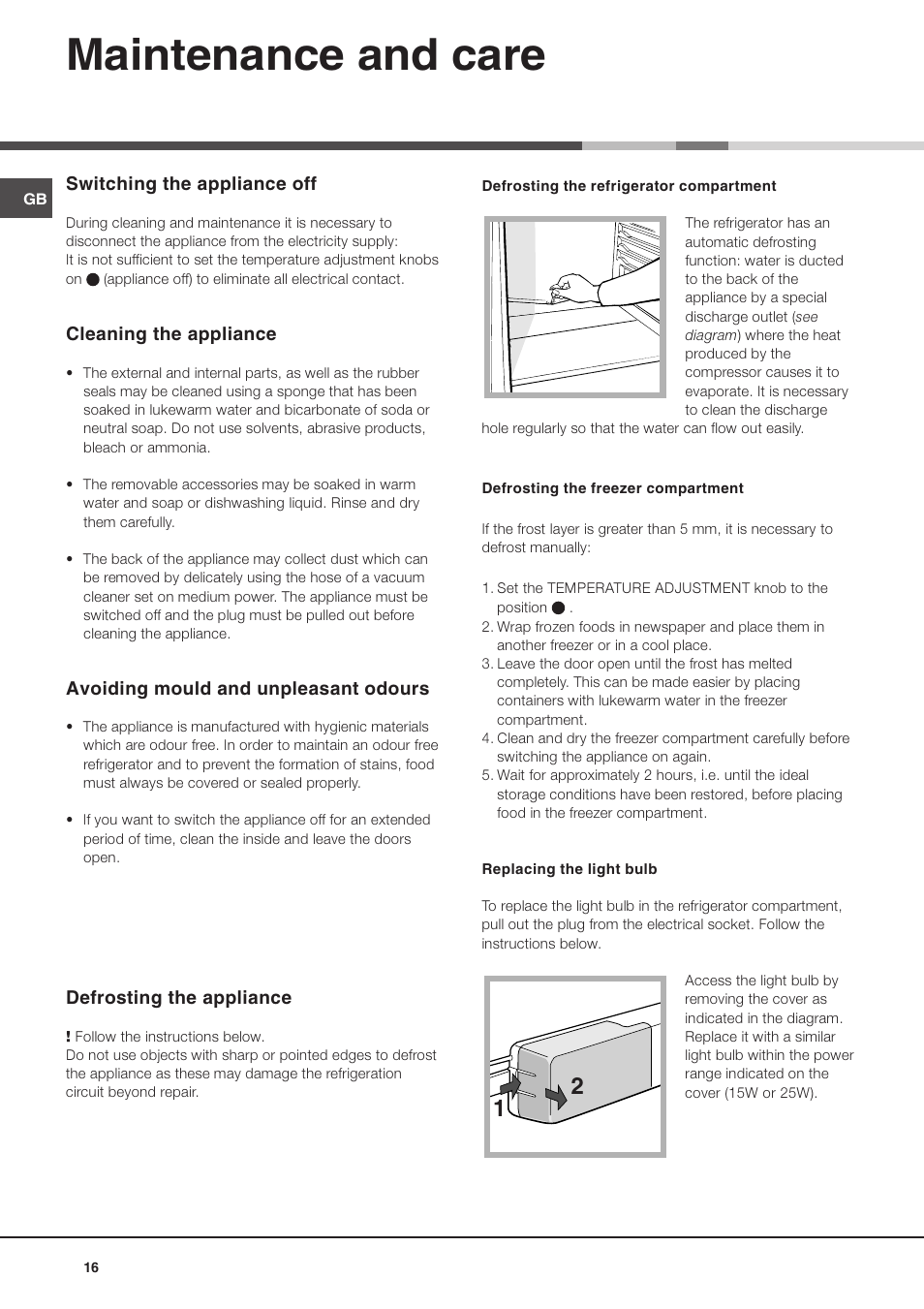 Maintenance and care | Ariston MTM 1921 User Manual | Page 16 / 80