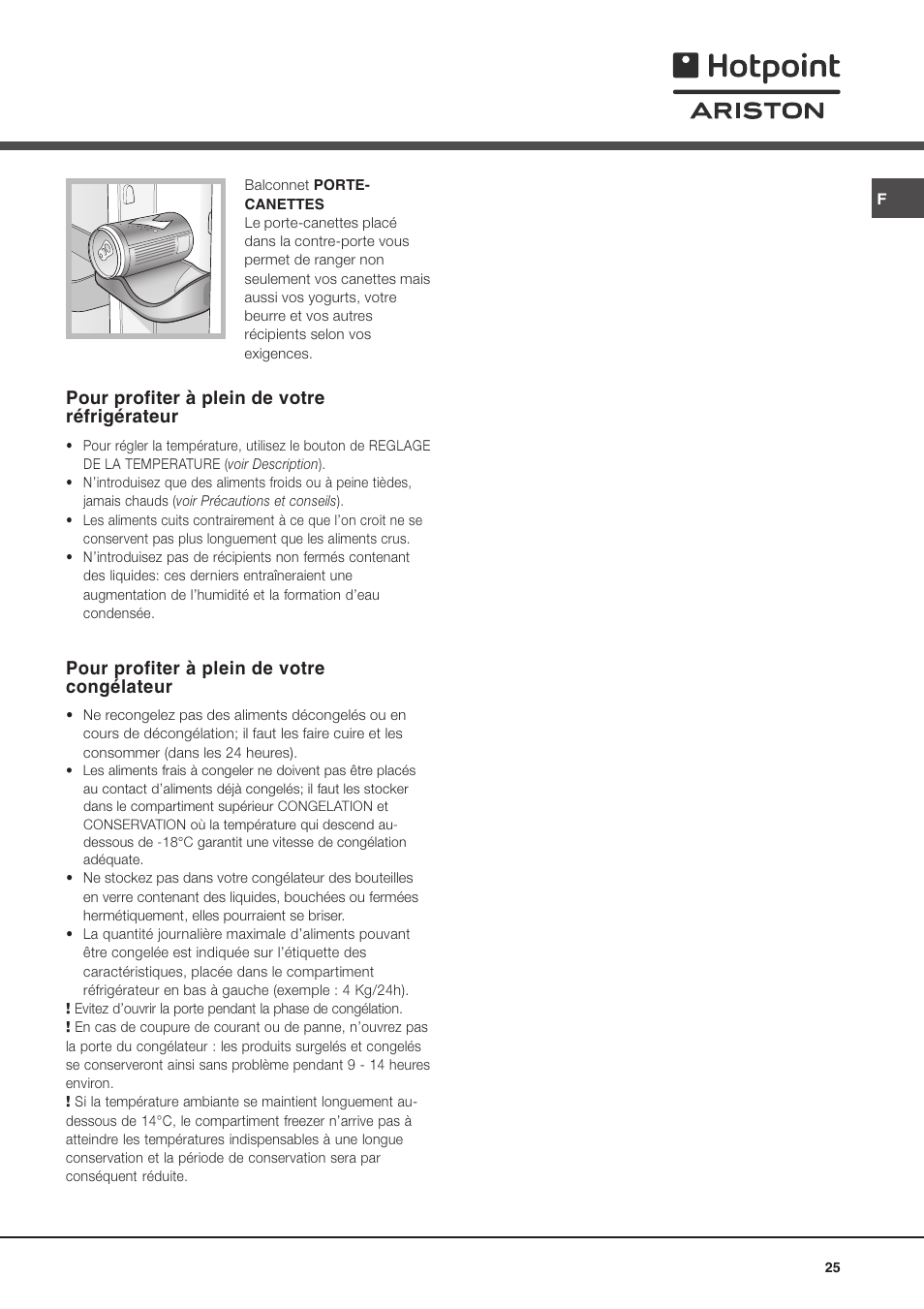 Pour profiter à plein de votre réfrigérateur, Pour profiter à plein de votre congélateur | Ariston MTM 1921 User Manual | Page 25 / 80