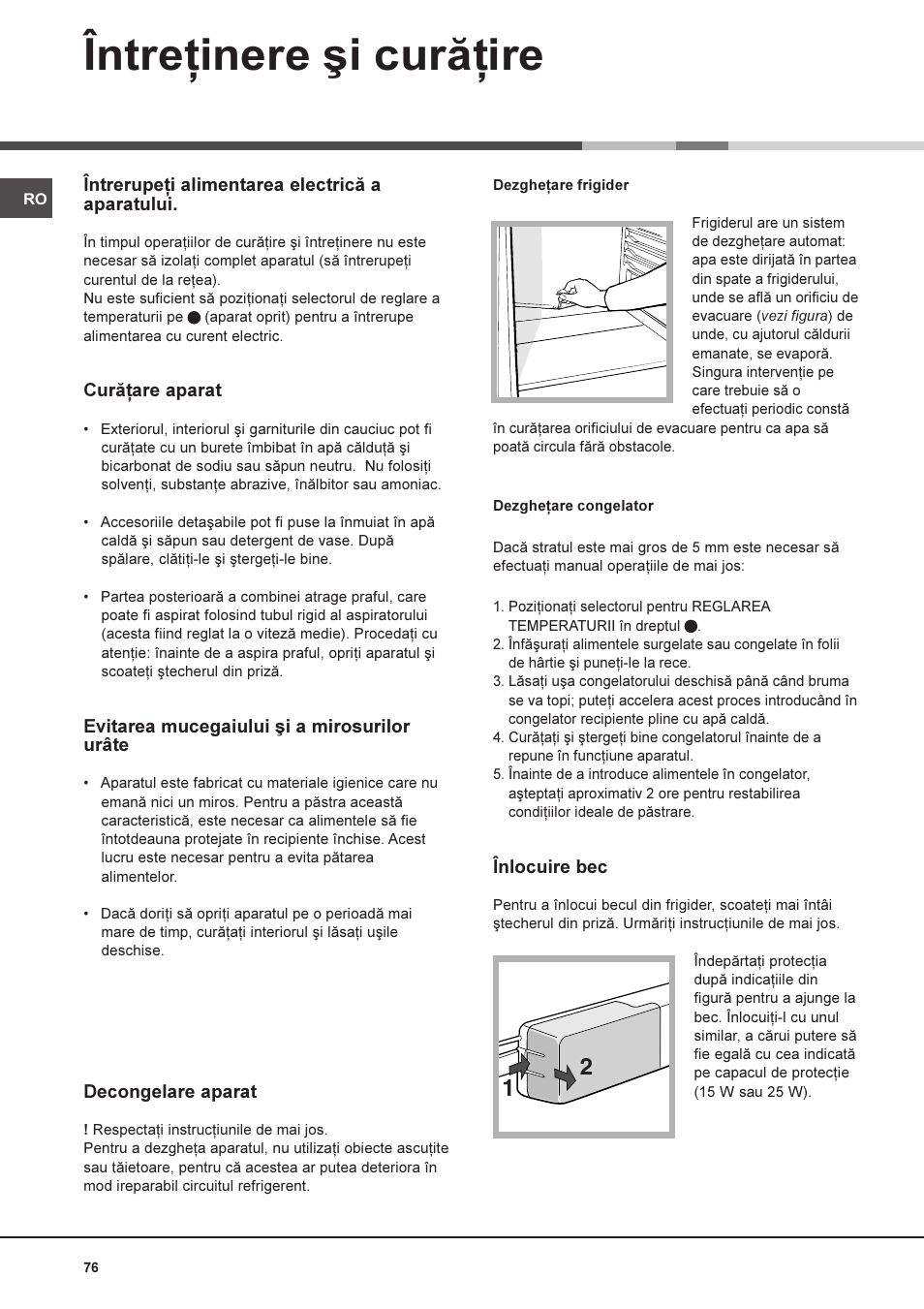 Întreþinere ºi curãþire | Ariston MTM 1921 User Manual | Page 76 / 80