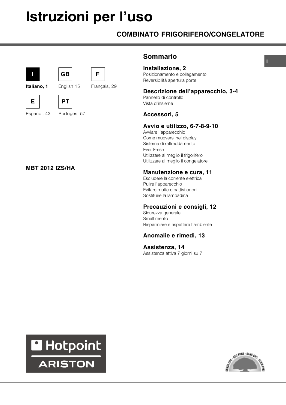 Ariston MBT 2012 HA User Manual | 72 pages