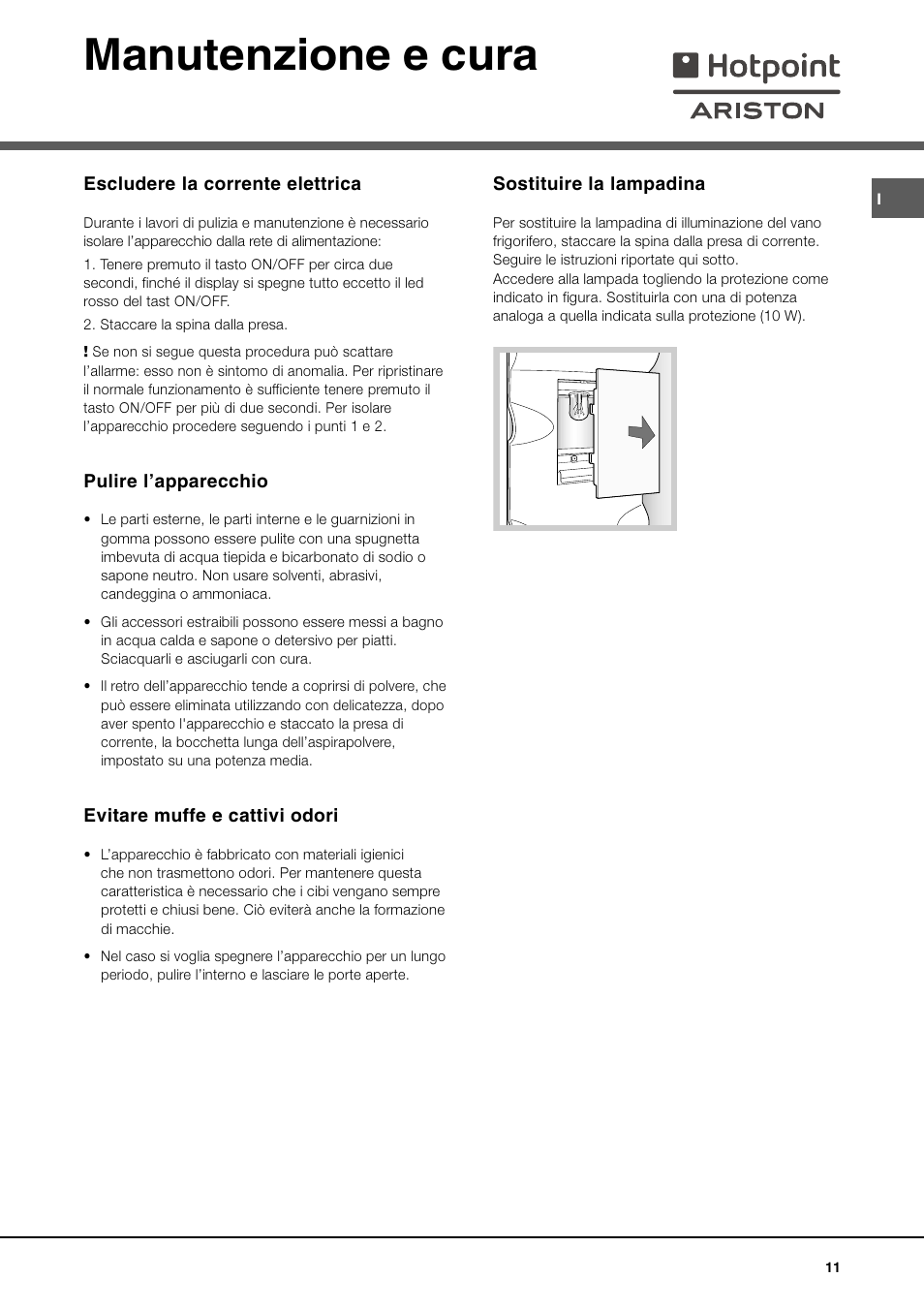 Manutenzione e cura | Ariston MBT 2012 HA User Manual | Page 11 / 72