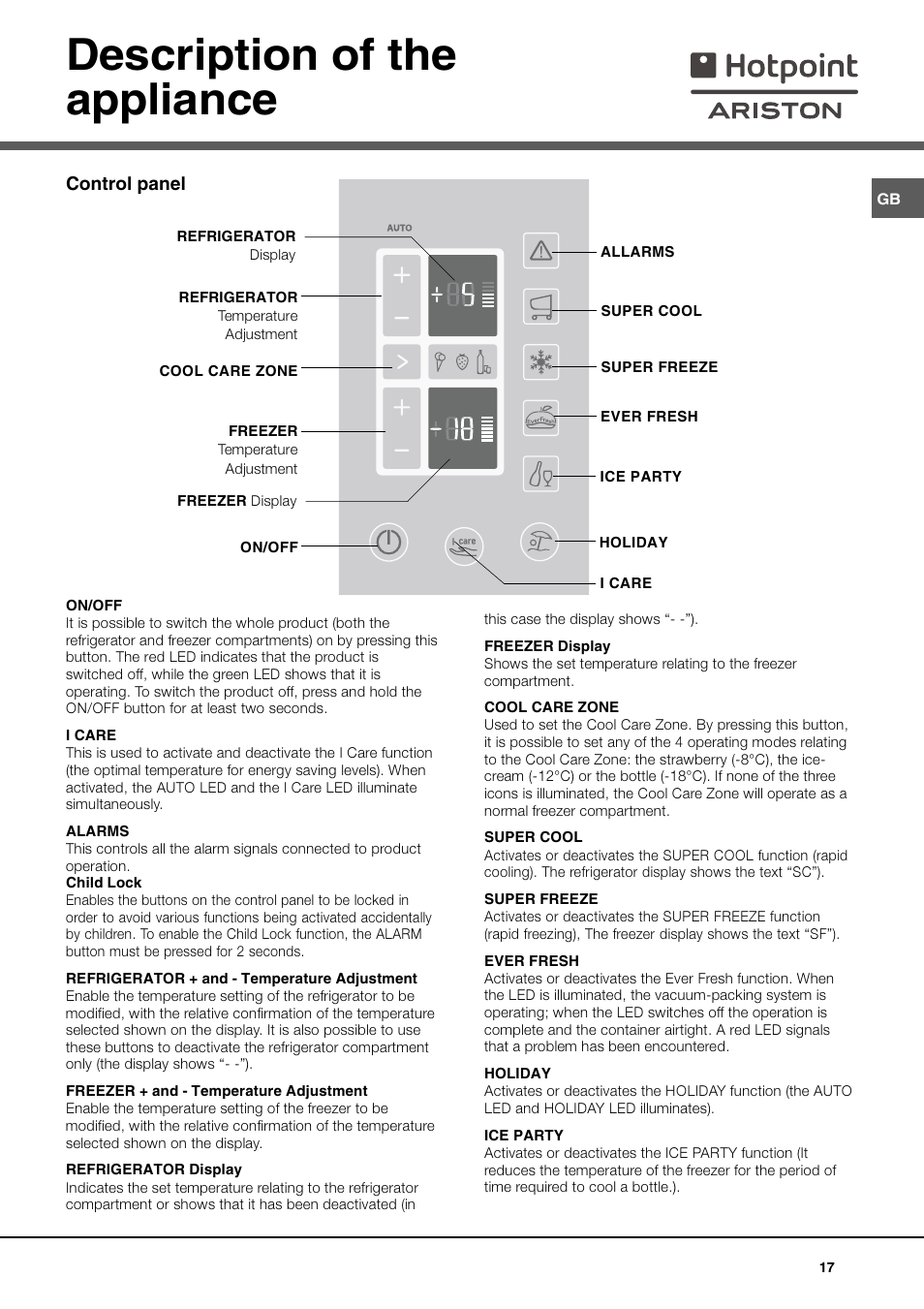 Description of the appliance | Ariston MBT 2012 HA User Manual | Page 17 / 72