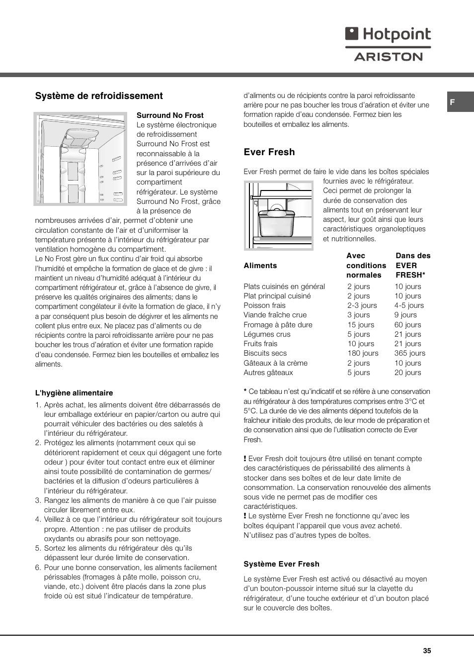 Système de refroidissement, Ever fresh | Ariston MBT 2012 HA User Manual | Page 35 / 72