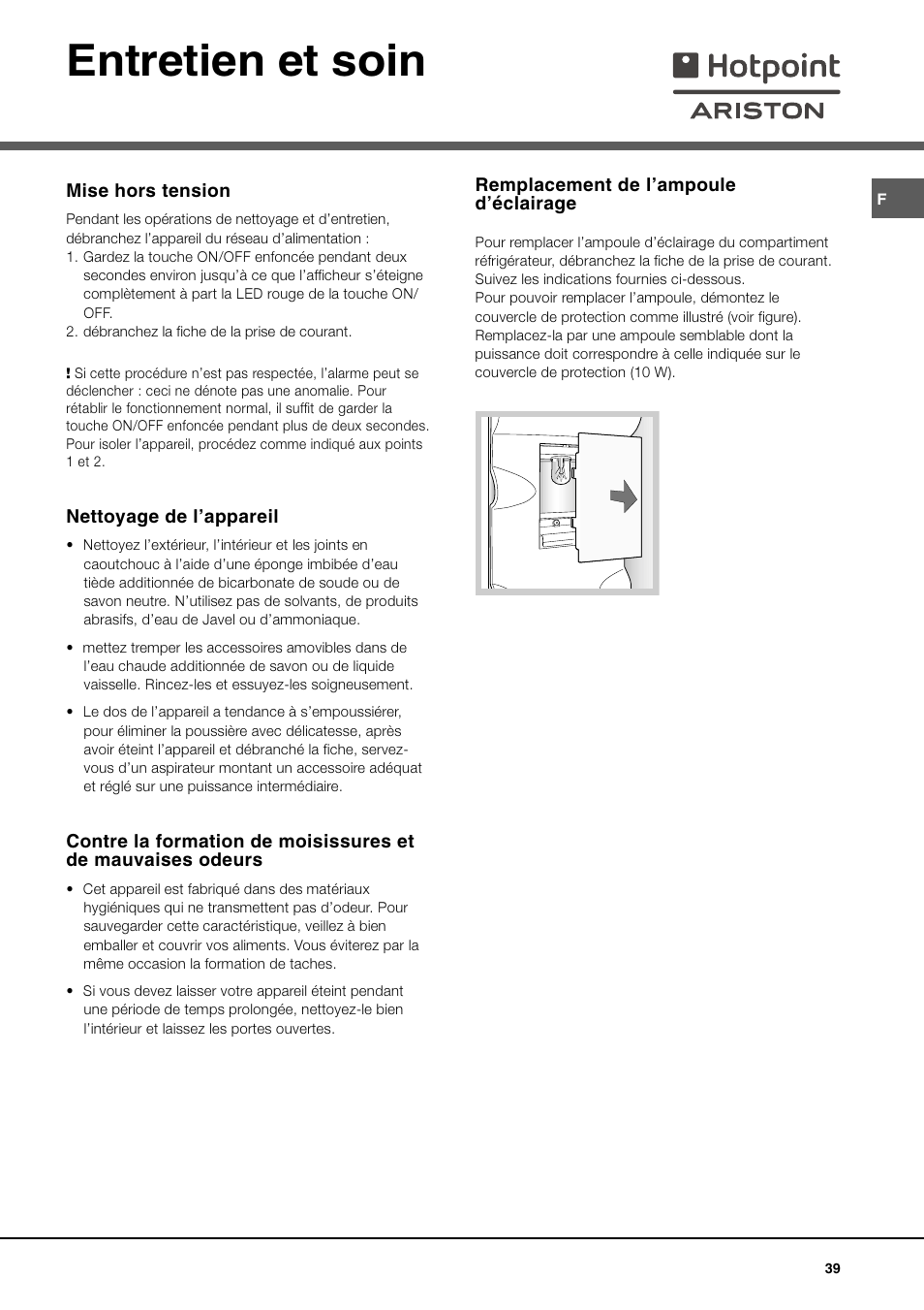 Entretien et soin | Ariston MBT 2012 HA User Manual | Page 39 / 72