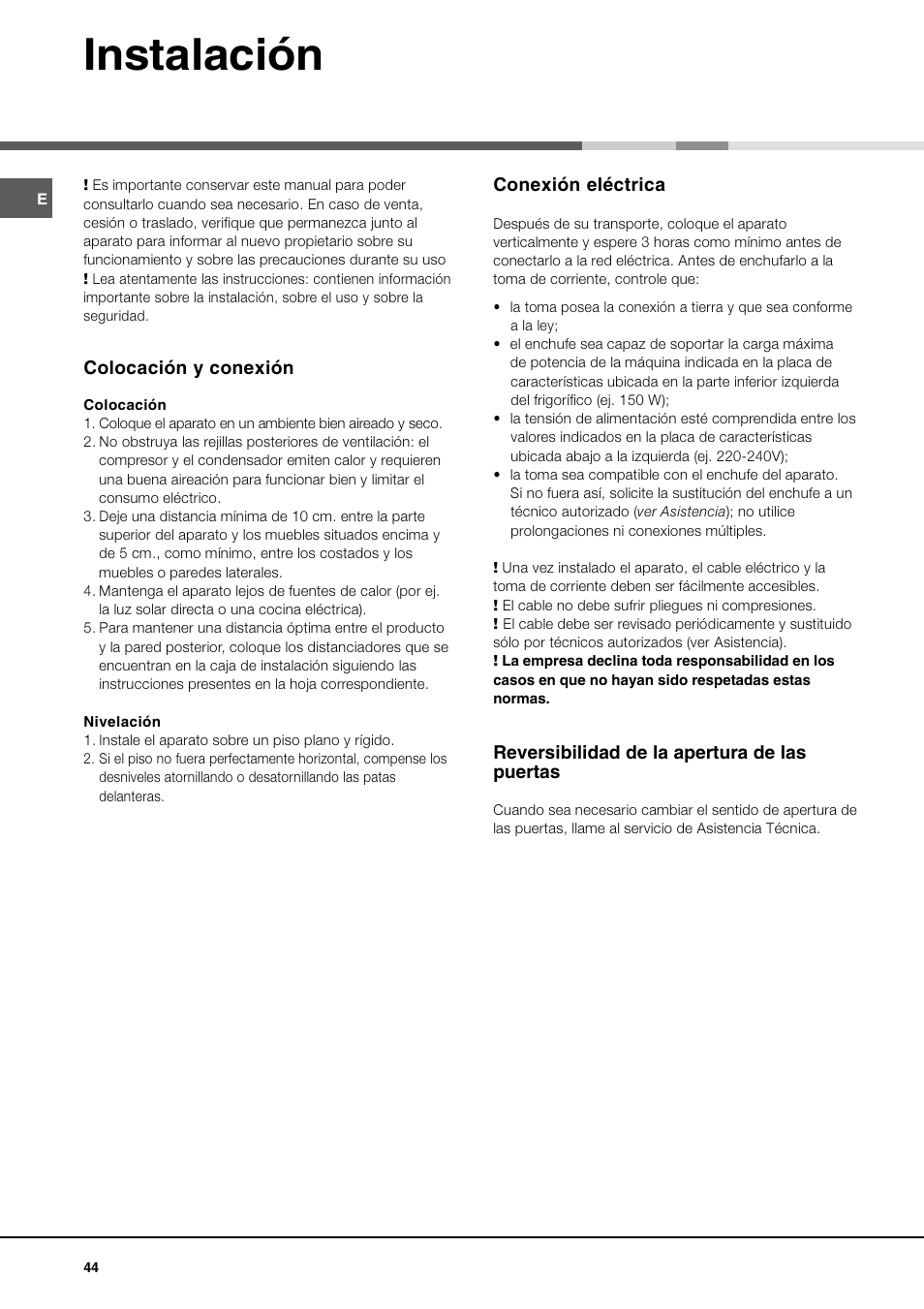 Instalación | Ariston MBT 2012 HA User Manual | Page 44 / 72